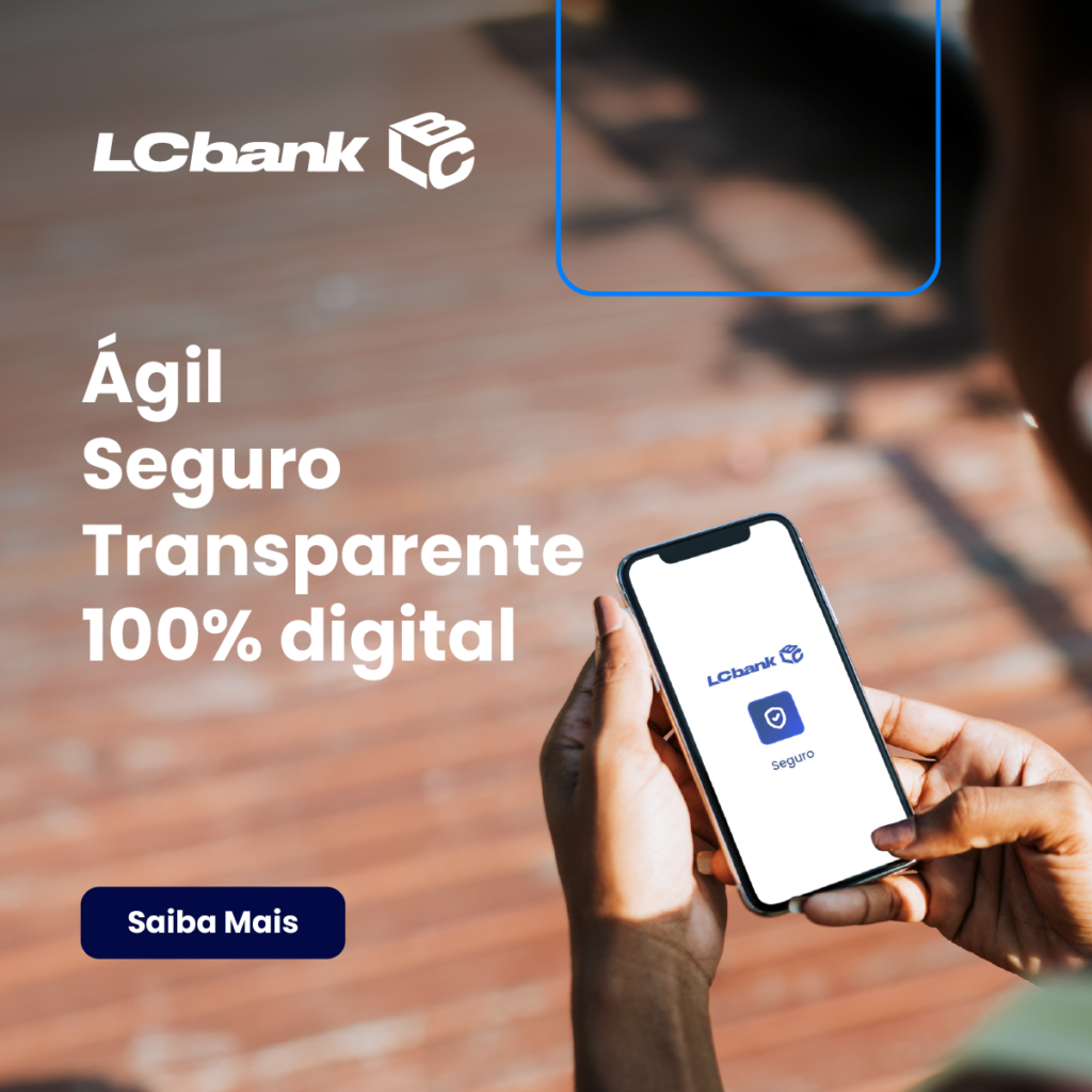 Logo LCbank e celular exibindo app seguro e transparente